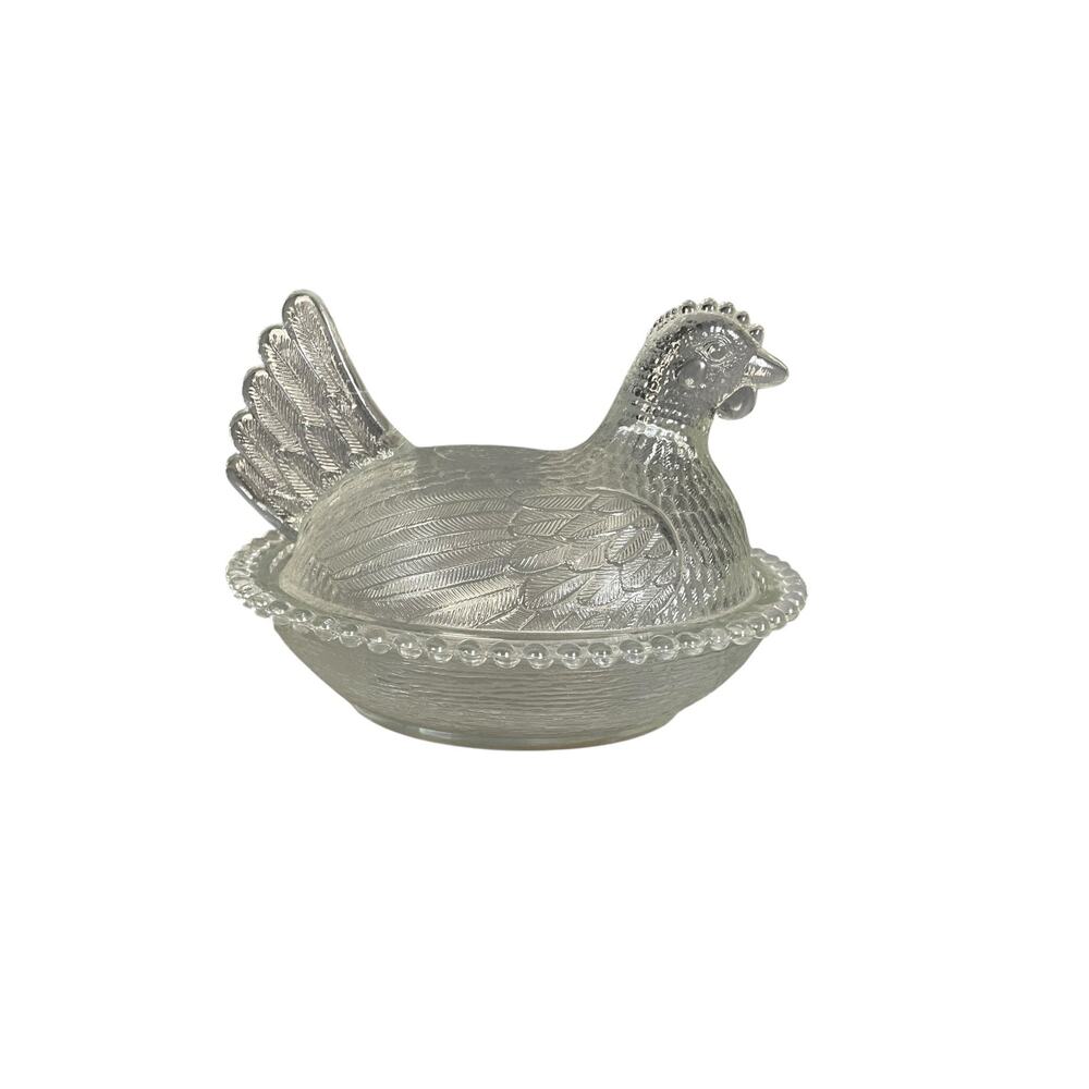 Vintage Indiana Glass Clear Hen On Nest Candy Dish Primitive CottageCore - Picture 4 of 9